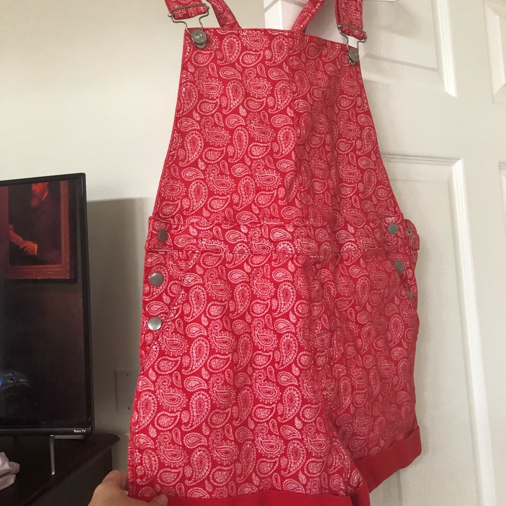 Red Paisley Overalls Urban Outfitters